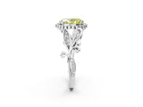 White gold Fancy Yellow Oval Cut Diamond Halo Ring with Vintage Split Shank and Four-Prong Setting_99