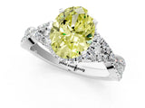 White gold Fancy Yellow Oval Cut Diamond  Halo Twist Band Solitaire Prong Setting Ring_13