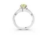 White gold Fancy Yellow Oval Cut Diamond  Halo Twist Band Solitaire Prong Setting Ring_15