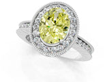 White gold Fancy Yellow Oval Cut Diamond Milgrain Halo Engagement Ring with Round Pavé Band and Prong Setting_13