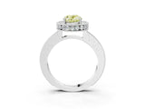 White gold Fancy Yellow Oval Cut Diamond Milgrain Halo Engagement Ring with Round Pavé Band and Prong Setting_15