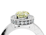 White gold Fancy Yellow Oval Cut Diamond Milgrain Halo Engagement Ring with Round Pavé Band and Prong Setting_16