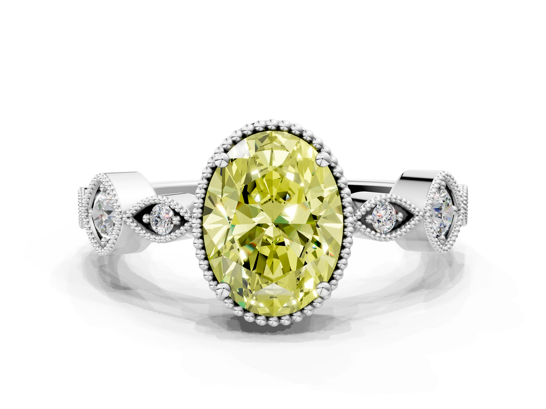 White gold Fancy Yellow Oval  Cut Diamond Milgrain Marquise Band with Prong Setting_3