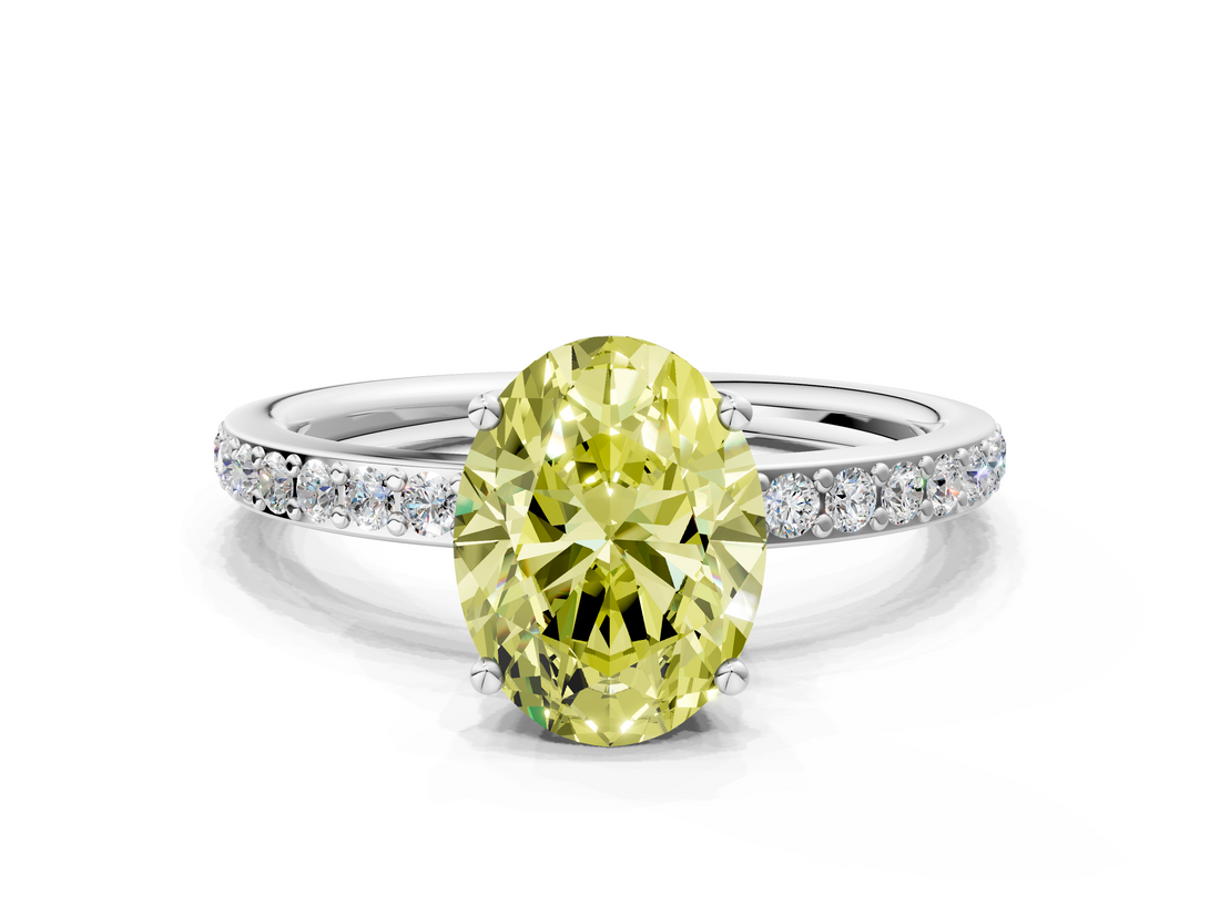 White gold Fancy Yellow Oval  Cut Diamond Pavé Band Ring with Four-Prong Setting_24