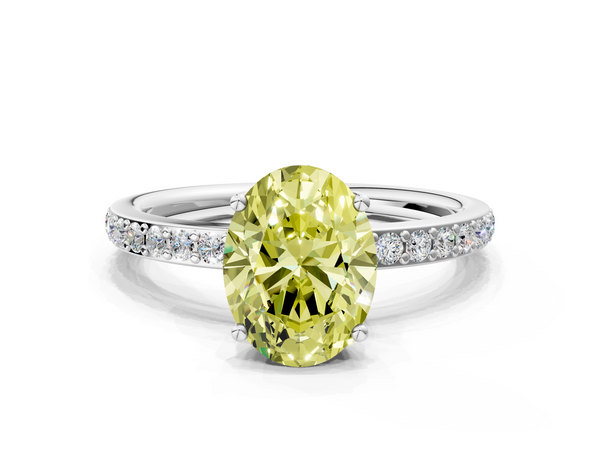 White gold Fancy Yellow Oval  Cut Diamond Pavé Band Ring with Four-Prong Setting