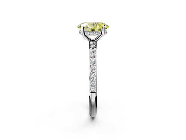 White gold Fancy Yellow Oval  Cut Diamond Pavé Band Ring with Four-Prong Setting