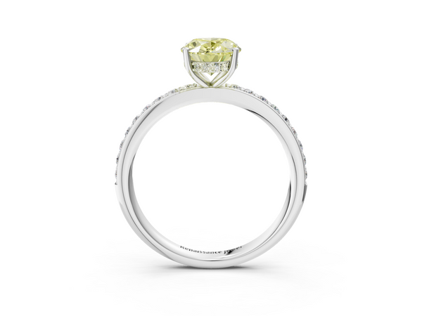 White gold Fancy Yellow Oval  Cut Diamond Pavé Band Ring with Four-Prong Setting