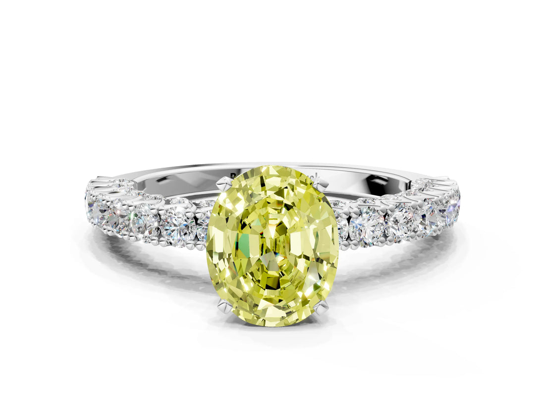 White gold Fancy Yellow Oval Cut Diamond Pavé Band Solitaire Ring with Prong Setting_87