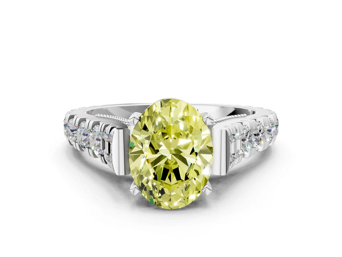 White gold Fancy Yellow Oval  Cut Diamond Pavé Band Solitaire with Four-Prong Setting_15