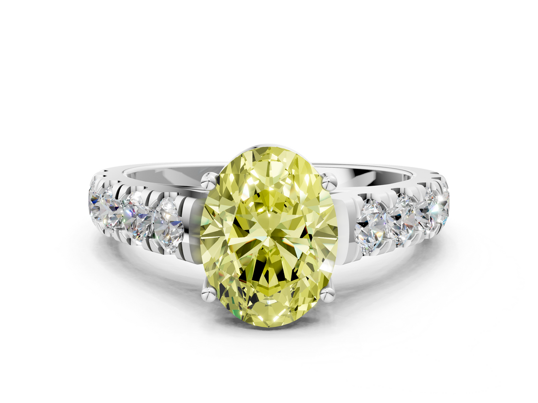 White gold Fancy Yellow Oval  Cut Diamond Pavé Band Solitaire with Four-Prong Setting_3