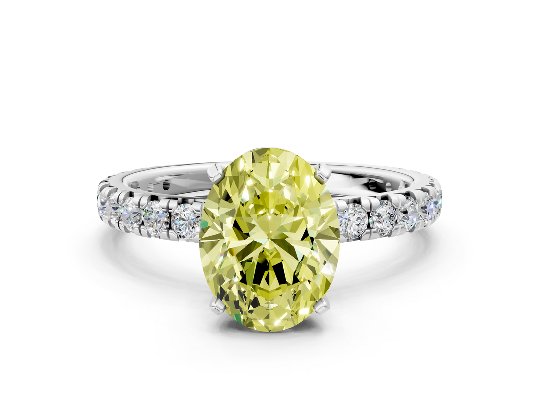 White gold Fancy Yellow Oval  Cut Diamond Pavé Band with Four-Prong Setting_20