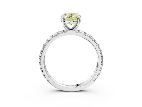 Platinum Fancy Yellow Oval  Cut Diamond Pavé Band with Four-Prong Setting