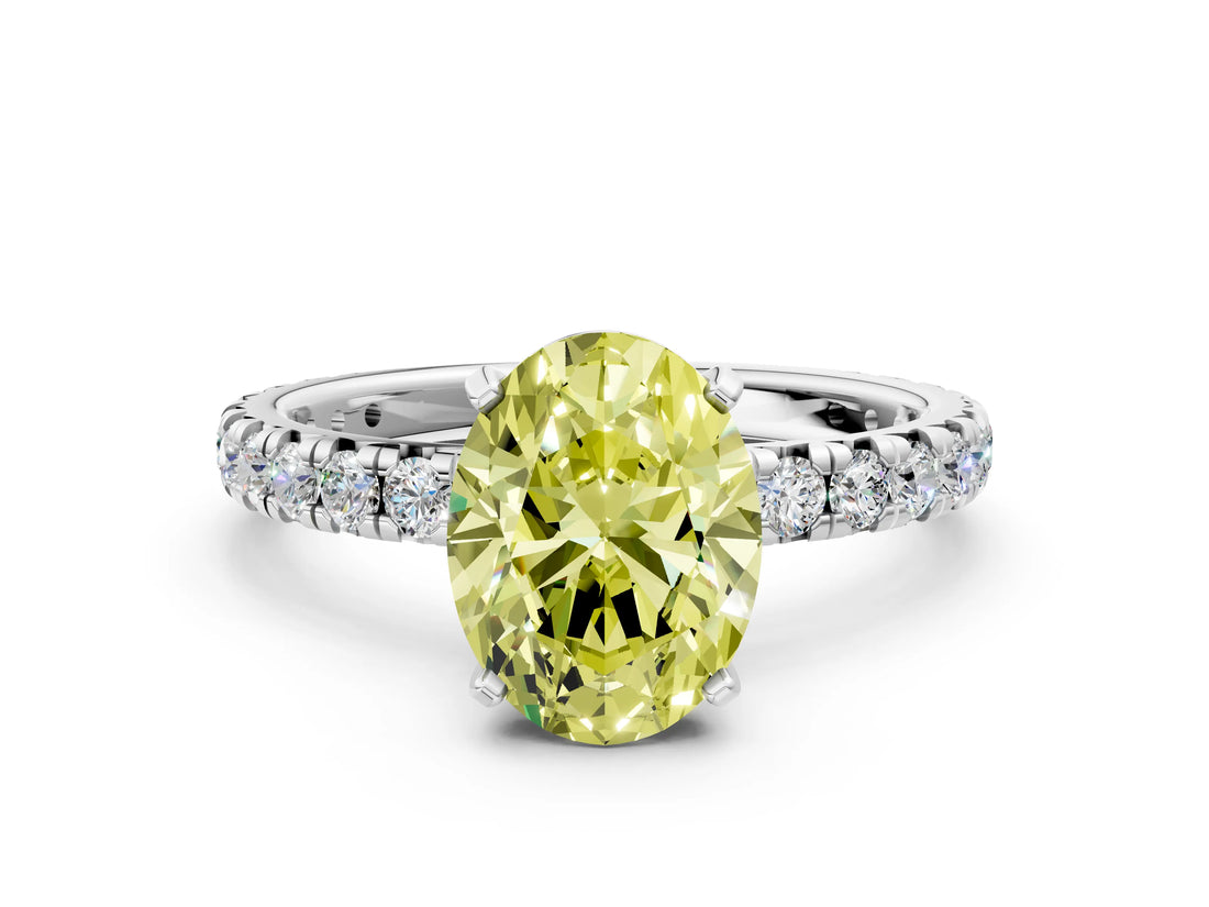 White gold Fancy Yellow Oval  Cut Diamond Pavé Band with Four-Prong Setting_23