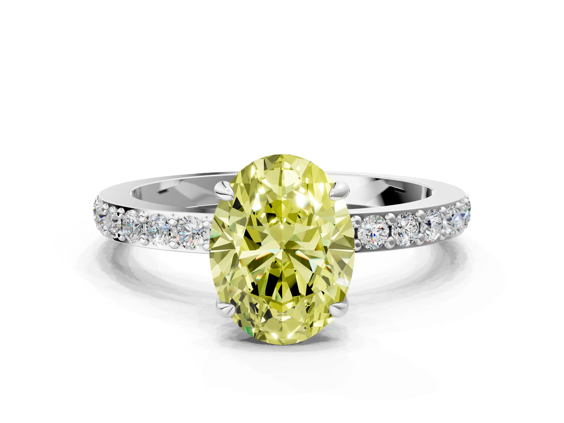White gold Fancy Yellow Oval Cut Diamond Pavé Engagement Ring with Round  Accents and Prong Setting_113