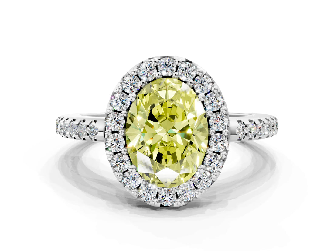 White gold Fancy Yellow Oval Cut Diamond Pavé Halo Ring with Four-Prong Setting_60