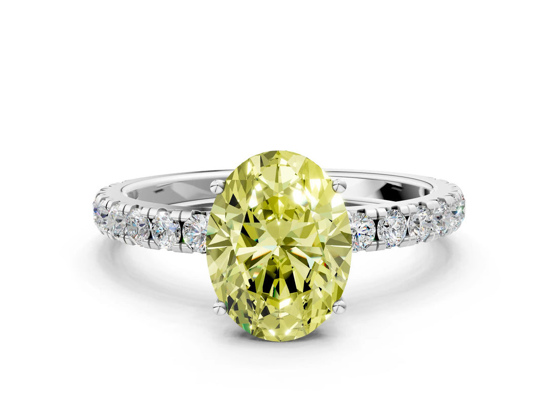 White gold Fancy Yellow Oval Cut Diamond Pavé Solitaire Engagement Ring with Four-Prong Setting_89