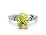White gold Fancy Yellow Oval Cut Diamond Pavé Solitaire Ring with Round Band and Prong Setting_20
