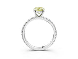 White gold Fancy Yellow Oval Cut Diamond Pavé Solitaire Ring with Round Band and Prong Setting_23