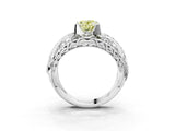 White gold Fancy Yellow Oval Cut Diamond Pave Art Deco Split Shank Ring with Four-Prong Setting_3