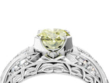 White gold Fancy Yellow Oval Cut Diamond Pave Art Deco Split Shank Ring with Four-Prong Setting_4