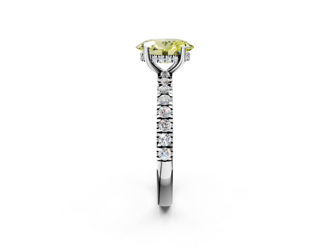White gold Fancy Yellow Oval  Cut Diamond Pave Band Solitaire Ring with Four-Prong Setting_26