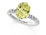 White gold Fancy Yellow Oval Cut Diamond Pave Band Solitaire Ring with Round  and Prong Setting_131