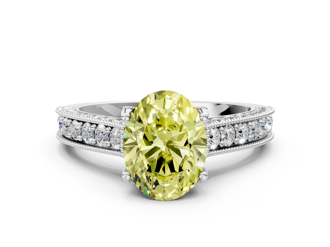 White gold Fancy Yellow Oval  Cut Diamond Pave Band with Four-Prong Setting_37