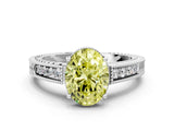 White gold Fancy Yellow Oval Cut Diamond Ring with Milgrain Pavé Band and Four-Prong Setting_32