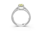 White gold Fancy Yellow Oval Cut Diamond Ring with Milgrain Pavé Band and Four-Prong Setting_35