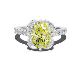 White gold Fancy Yellow Oval Cut Diamond Ring with Pavé Band and Floral Prong Setting_39