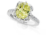 White gold Fancy Yellow Oval Cut Diamond Ring with Pavé Band and Floral Prong Setting_40