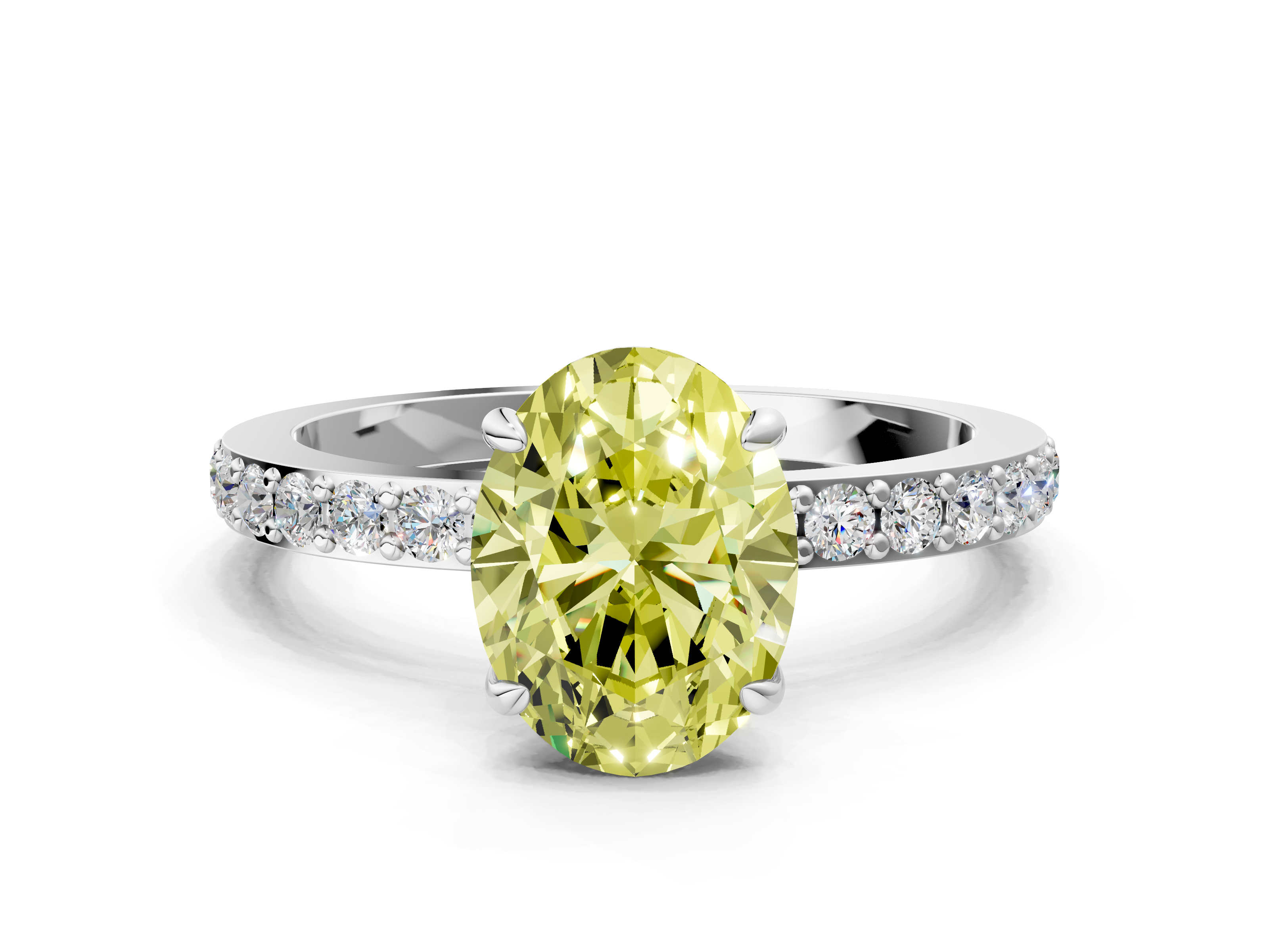 White gold Fancy Yellow Oval  Cut Diamond Ring with Pavé Band and Four-Prong Setting_49