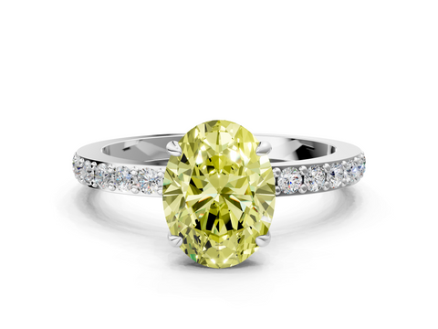 White gold Fancy Yellow Oval  Cut Diamond Ring with Pavé Band and Four-Prong Setting_49