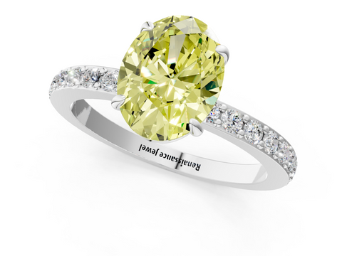 White gold Fancy Yellow Oval  Cut Diamond Ring with Pavé Band and Four-Prong Setting_50