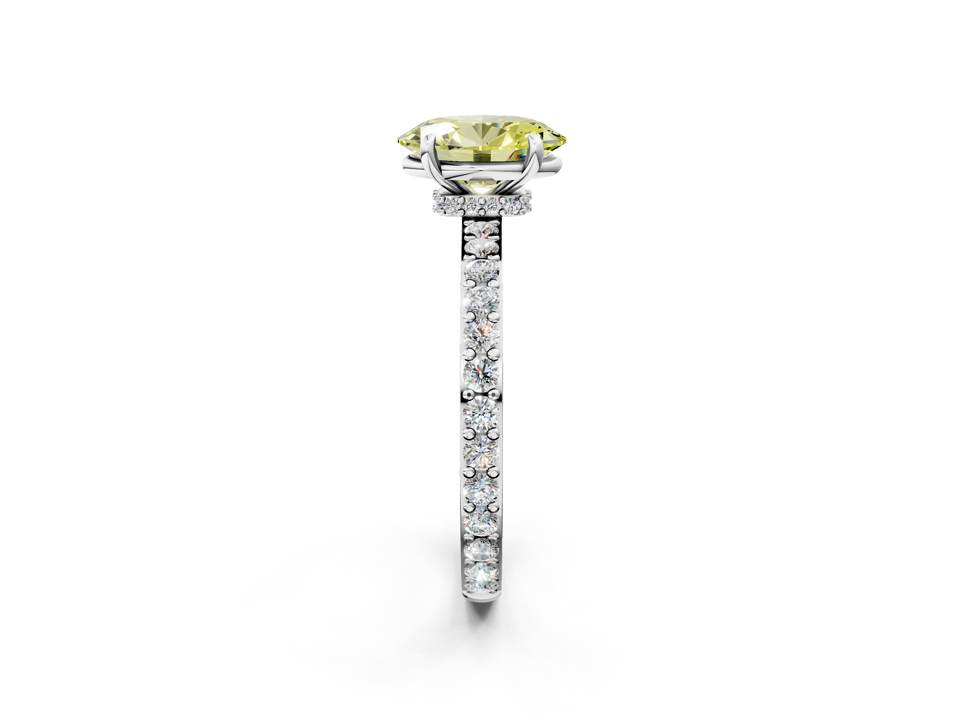 White gold Fancy Yellow Oval  Cut Diamond Ring with Pavé Band and Four-Prong Setting_51