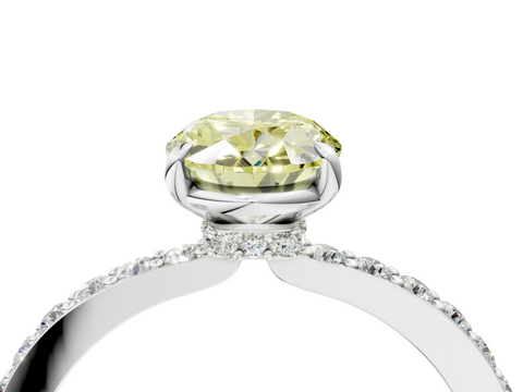 White gold Fancy Yellow Oval  Cut Diamond Ring with Pavé Band and Four-Prong Setting_53