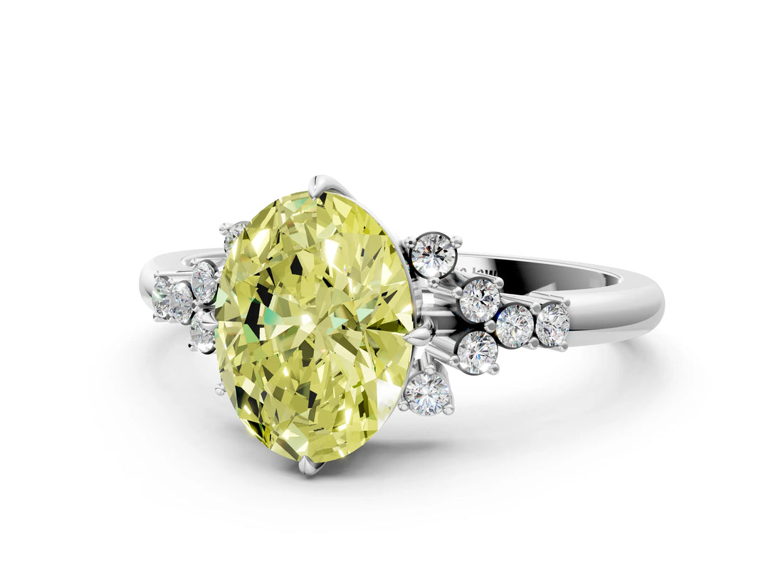 White gold Fancy Yellow Oval Cut Diamond Ring with Side Stones and Four-Prong Setting_12