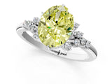 White gold Fancy Yellow Oval Cut Diamond Ring with Side Stones and Four-Prong Setting_240