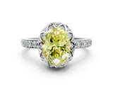 White gold Fancy Yellow Oval Cut Diamond Scalloped Halo Engagement Ring with Round Shared Prong Band_21