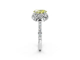 White gold Fancy Yellow Oval Cut Diamond Scalloped Halo Engagement Ring with Round Shared Prong Band_23