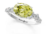 White gold Fancy Yellow Oval Cut Diamond Scattered Round Accent Ring with Prong Setting_13