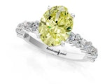 White gold Fancy Yellow Oval Cut Diamond Side Stone Solitaire Ring with Round  and Four-Prong Setting_117
