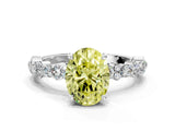 White gold Fancy Yellow Oval Cut Diamond Side Stone Solitaire Ring with Round  and Four-Prong Setting_119