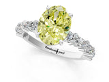 White gold Fancy Yellow Oval Cut Diamond Side Stone Solitaire Ring with Round  and Four-Prong Setting_25