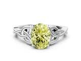 White gold Fancy Yellow Oval Cut Diamond Solitaire Celtic Knot Ring with Four-Prong Setting_87