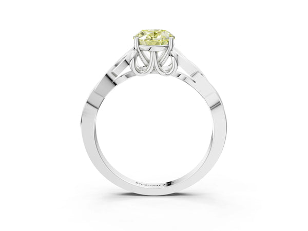 White gold Fancy Yellow Oval Cut Diamond Solitaire Celtic Knot Ring with Four-Prong Setting