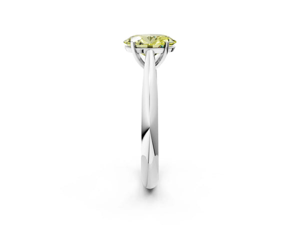 White gold Fancy Yellow Oval Cut Diamond Solitaire Engagement Ring with Cathedral Setting and Four-Prong Mount