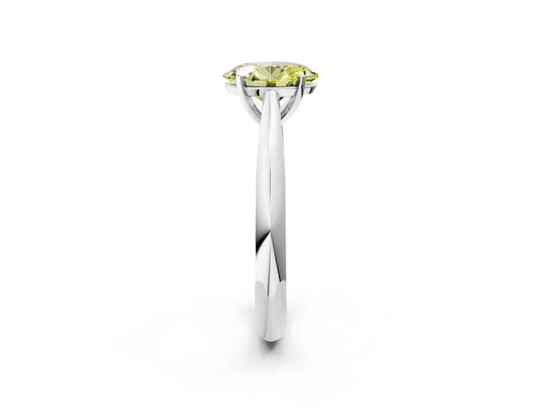 White gold Fancy Yellow Oval Cut Diamond Solitaire Engagement Ring with Cathedral Setting and Four-Prong Mount
