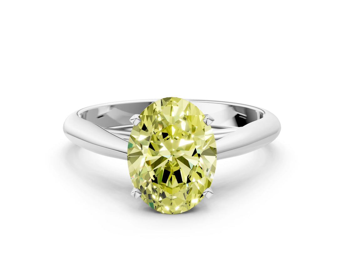 White gold Fancy Yellow Oval Cut Diamond Solitaire Engagement Ring with Cathedral Setting and Four-Prong Mount_44