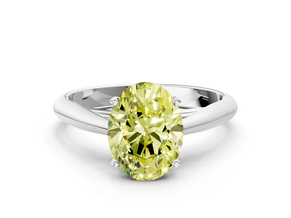 White gold Fancy Yellow Oval Cut Diamond Solitaire Engagement Ring with Cathedral Setting and Four-Prong Mount